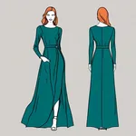 long dark teal dress with long sleeves image